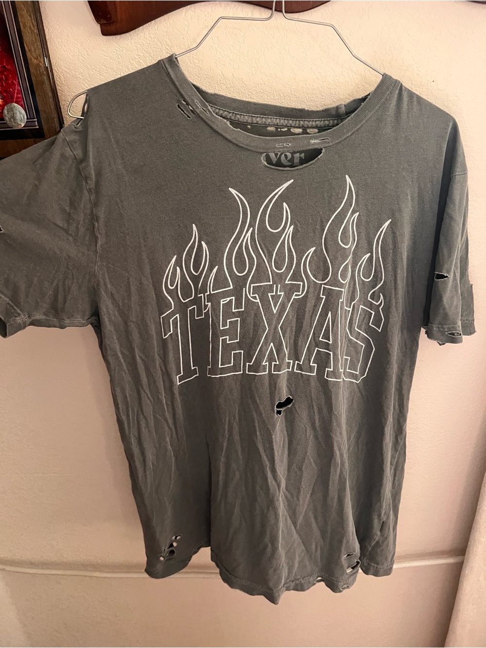 Vintage-Inspired Gray 'Texas' Flame Short-Sleeve Tee